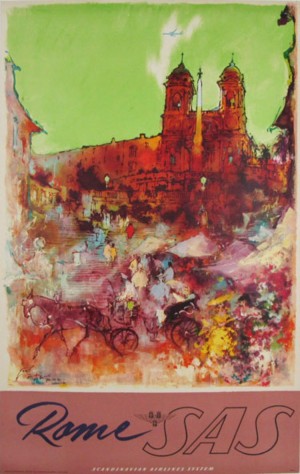 Scandinavian Airlines Rome by SAS original advertising poster